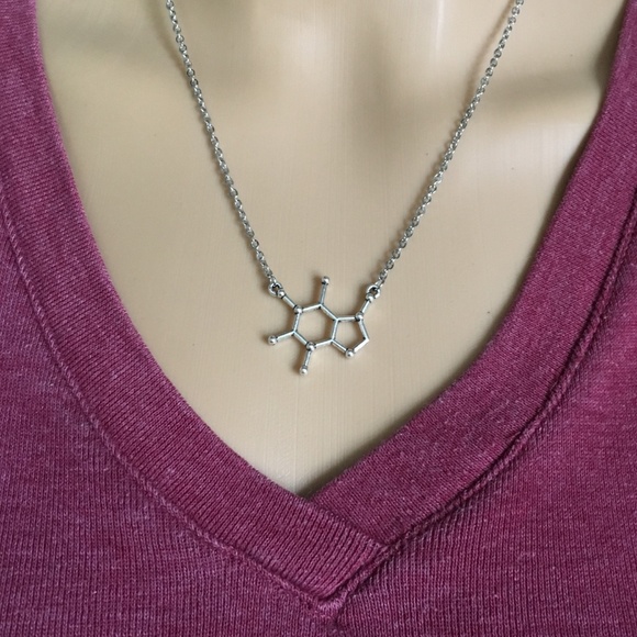 ☕ Coffee Caffeine Molecule Pendant Necklace Tea Stainless Steel Handmade 4for$20 - Picture 4 of 6
